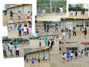 業間運動\\ 班の友達と仲良く遊んでいます。\\