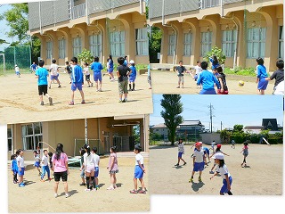 20127091 今日の業間運動 元気に運動している豊津っ子\