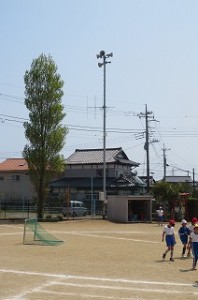 IMG_0960 前を歩いているのは,体育の授業をしている4・5年生です。\