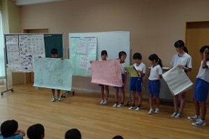 s-DSC05310 いじめ防止に向け、各学年ごとに考えた標語を発表しました